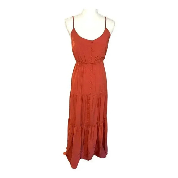NEW Chelsea & Theodore Size XS Button Front Tiered Burnt Orange Maxi Dress NWT - Picture 1 of 4